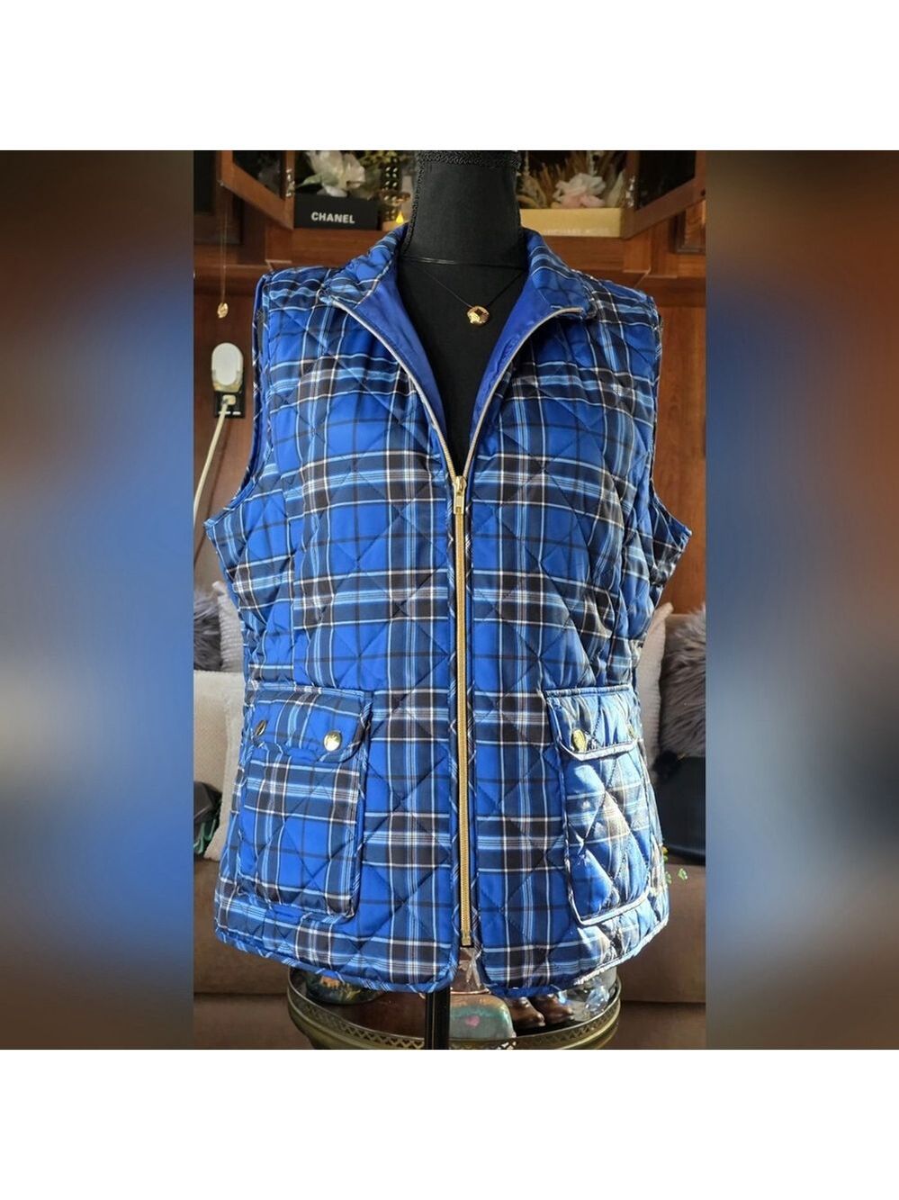 St Johns Bay Blue Plaid Quilted Vest